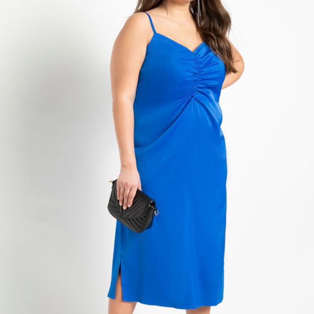Eloquii Ruched Front Satin Slipdress
